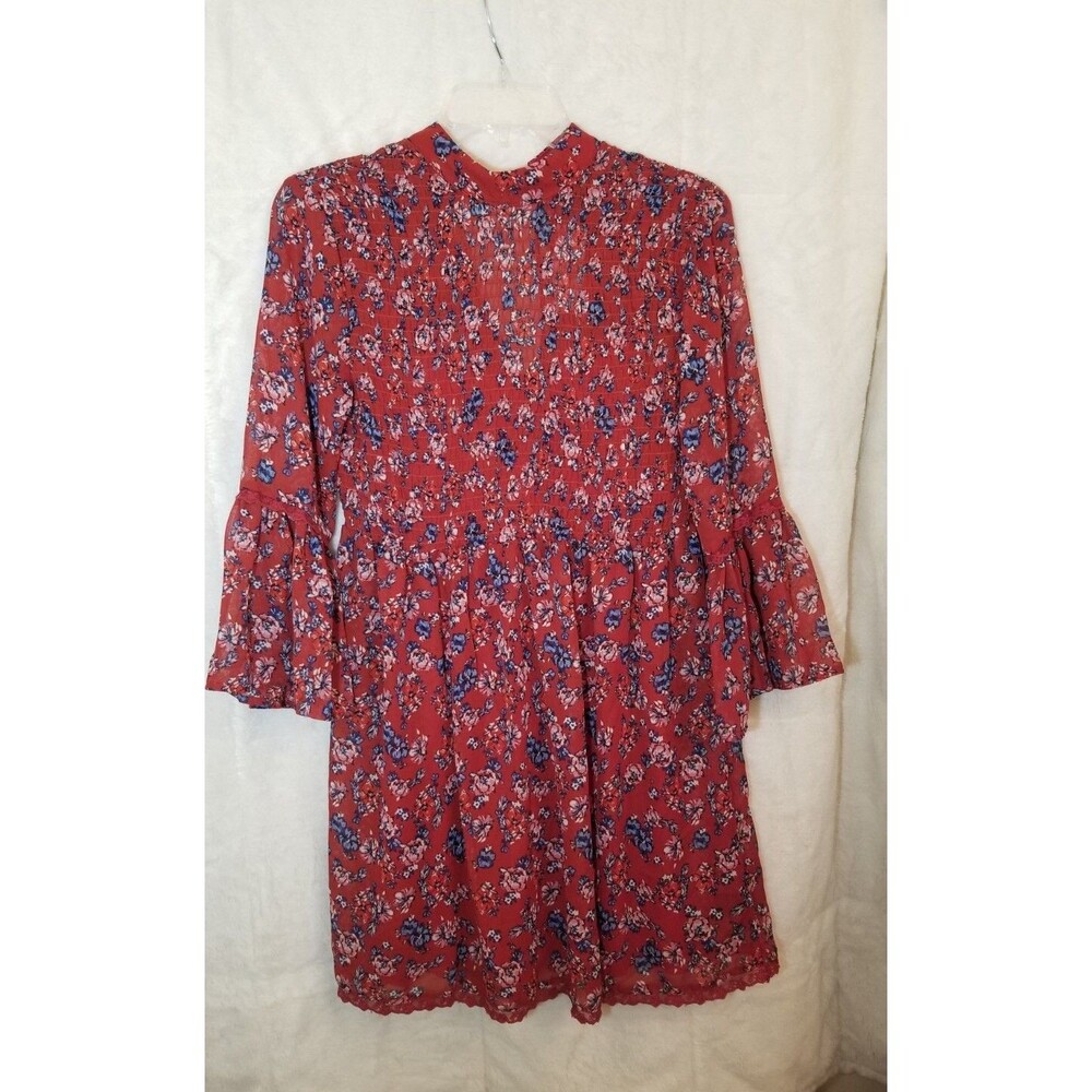 City Triangle Bohemian Peasant Mini Dress with Bell Sleeves Boho Size Large - Picture 12 of 13